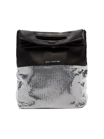 Shop Paco Rabanne Black And Silver Folding Leather Clutch Bag In Black ,metallic