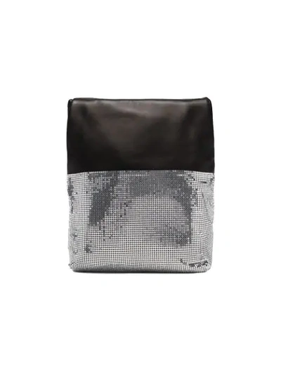 Shop Paco Rabanne Black And Silver Folding Leather Clutch Bag In Black ,metallic