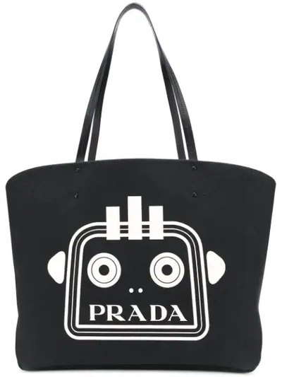 Shop Prada Bill Logo Printed Tote In Black