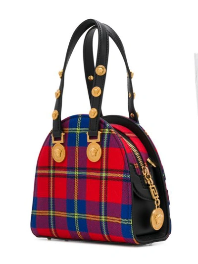 Shop Versace Red Tribute Tartan Leather And Cotton Bag