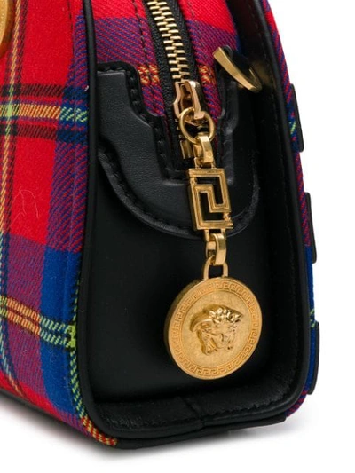 Shop Versace Red Tribute Tartan Leather And Cotton Bag