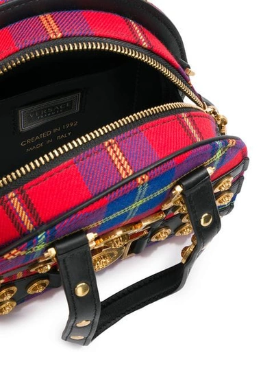 Shop Versace Red Tribute Tartan Leather And Cotton Bag