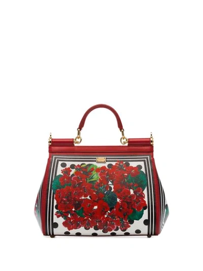 Shop Dolce & Gabbana Medium Sicily Floral Tote In Red