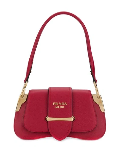 Shop Prada Saffiano Leather Sidonie Small Bag In Red