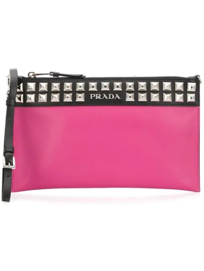 Shop Prada City Studded Clutch - Pink