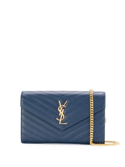 Shop Saint Laurent Monogram Crossbody Bag In 4117 Denim Blue