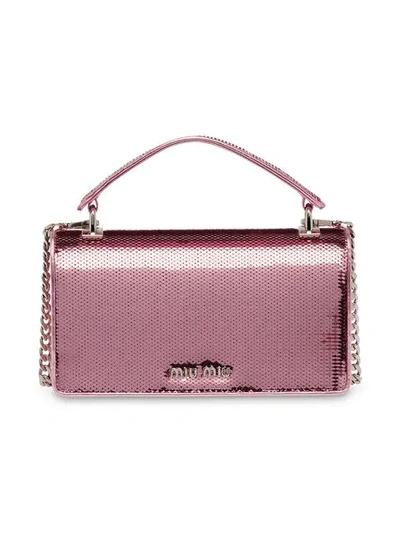 Shop Miu Miu Miu Cleo Sequin Shoulder Bag In F0028 Pink