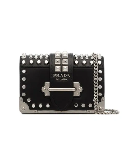 Shop Prada Black Cahier Small Leather Cross-body Bag In F0002 Black