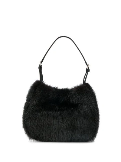 Shop Prada Fur Shoulder Bag In Black