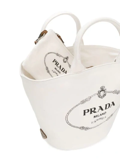 Shop Prada Front Logo Tote Bag In White