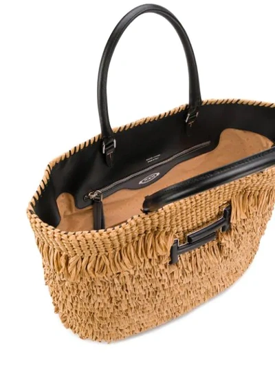 Shop Tod's Fringed Straw Tote - Neutrals