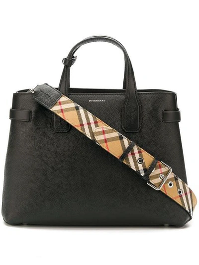 Shop Burberry The Medium Banner In Leather And Vintage Check In Black