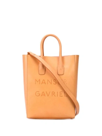 Shop Mansur Gavriel Logo Embossed Tote Bag - Brown