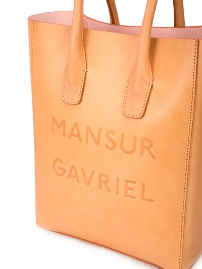 Shop Mansur Gavriel Logo Embossed Tote Bag - Brown