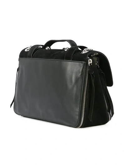 Shop Balmain Foldover Studded Shoulder Bag In Black