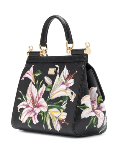Shop Dolce & Gabbana Small Floral Print Sicily Tote Bag In Black