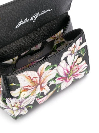 Shop Dolce & Gabbana Small Floral Print Sicily Tote Bag In Black