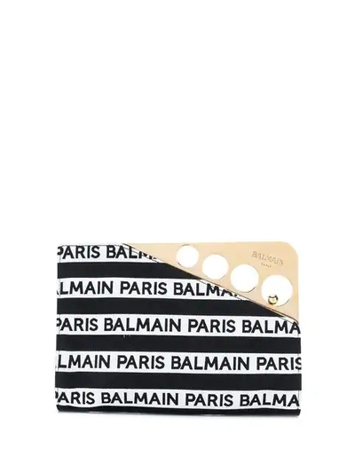 Shop Balmain Logo Print Cerniere Clutch In Black