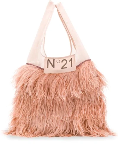 Shop N°21 Classic Shopper With Feathers In Neutrals