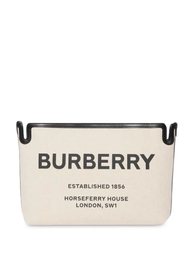 Shop Burberry Logo Print Clutch Bag - Nude In Neutrals