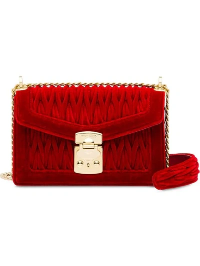 Shop Miu Miu Miu Confidential Matelassé Velvet Bag In Red