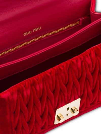 Shop Miu Miu Miu Confidential Matelassé Velvet Bag In Red