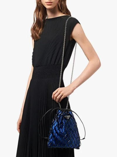 Shop Prada Mesh Shoulder Bag In Black