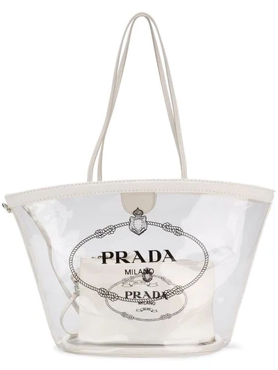 Shop Prada Transparent Logo Tote In White