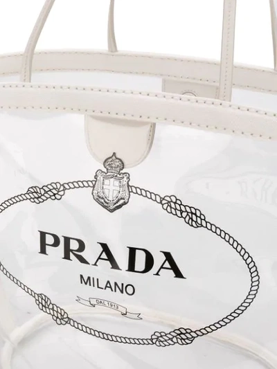 Shop Prada Transparent Logo Tote In White