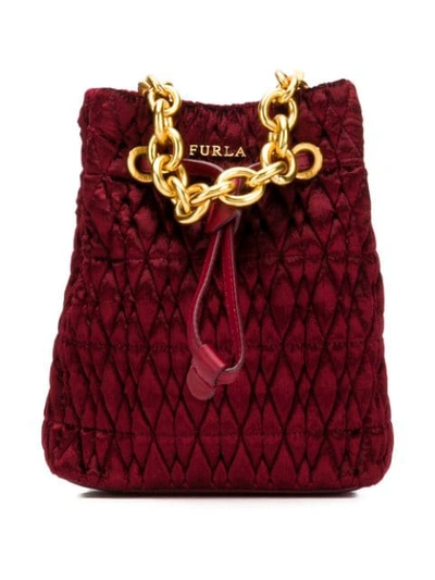 Shop Furla Stasy Cometa Small Velvet Bag In Red