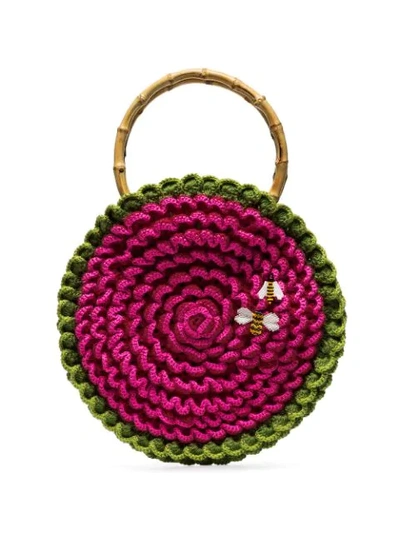MY BEACHY SIDE PINK SMALL KNITTED BEE EMBROIDERED CIRCLE BAG - 粉色