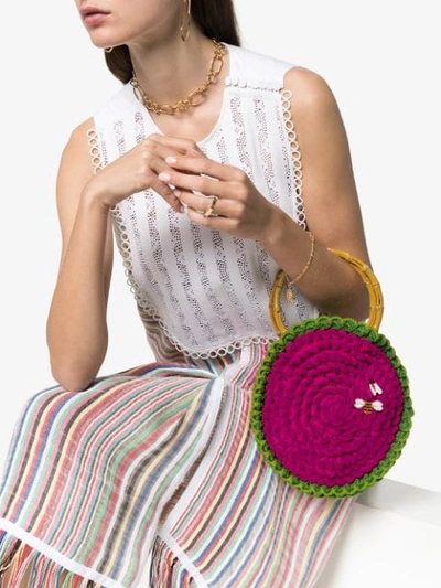 MY BEACHY SIDE PINK SMALL KNITTED BEE EMBROIDERED CIRCLE BAG - 粉色