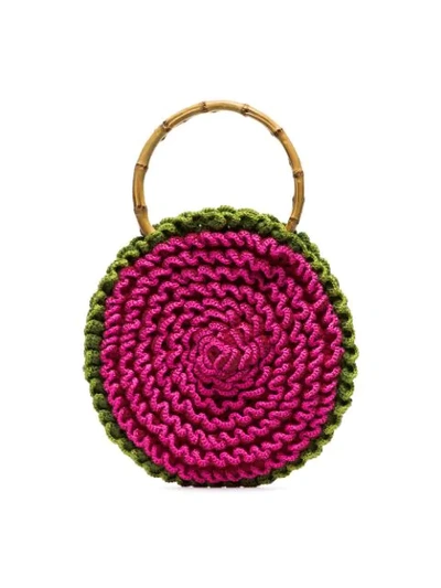 MY BEACHY SIDE PINK SMALL KNITTED BEE EMBROIDERED CIRCLE BAG - 粉色