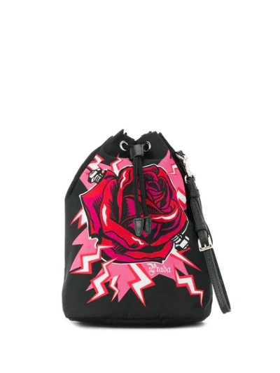 Shop Prada Rose Lightening Bucket Bag In Black