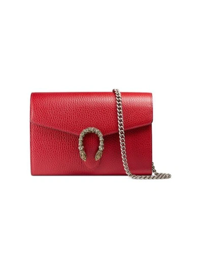 Shop Gucci Dionysus Leather Mini Chain Bag In Red