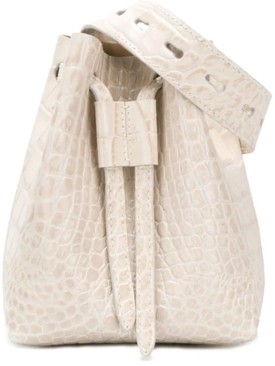 Shop Nanushka Minee Croc-effect Belt Bag In White