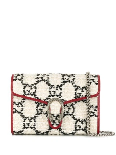 Shop Gucci Dionysus Gg Tweed Clutch In Red ,white