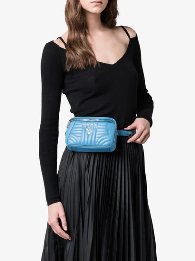 Shop Prada Diagramme Leather Belt Bag In Blue
