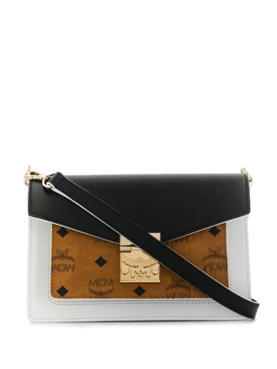 Shop Mcm Colour Block Shoulder Bag In Black