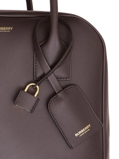 Shop Burberry Medium Stripe Intarsia Leather Cube Bag In Brown