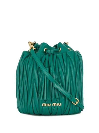 Shop Miu Miu Matelassé Small Bucket Bag - Green