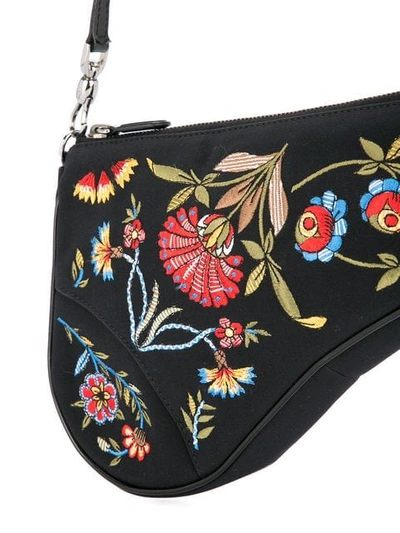 Pre-owned Dior  Saddle Embroidery Flower Handbag In Black