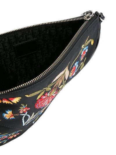 Pre-owned Dior  Saddle Embroidery Flower Handbag In Black