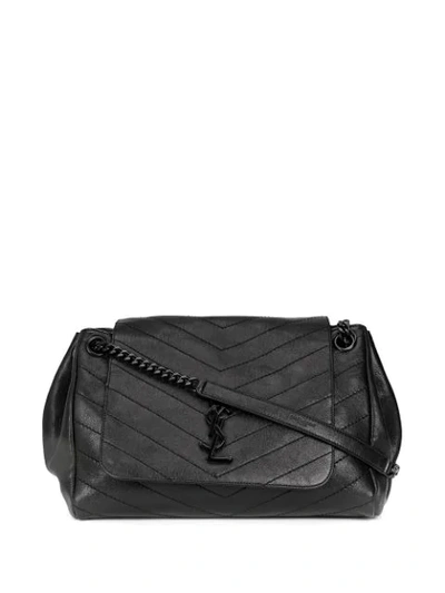 Shop Saint Laurent Calf Leather Monogrammed Bag In Black