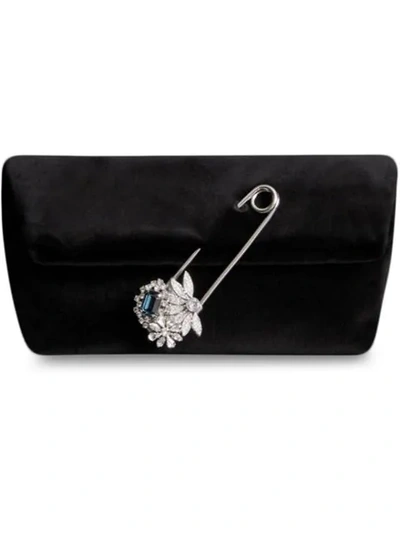Shop Burberry The Small Pin Clutch In Velvet - Black
