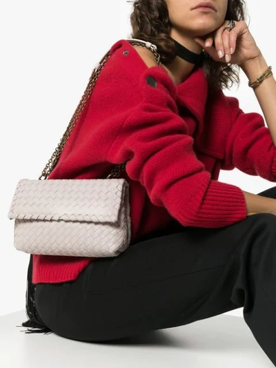 Shop Bottega Veneta Beige Olimpia Intrecciato Mini Leather Shoulder Bag In Neutrals