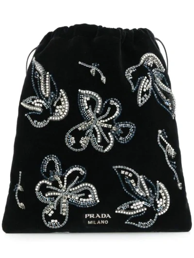 Shop Prada Crystal Embellished Floral Pouch In F0002