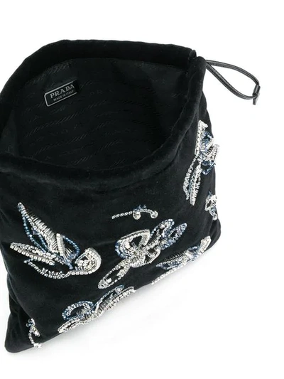 Shop Prada Crystal Embellished Floral Pouch In F0002