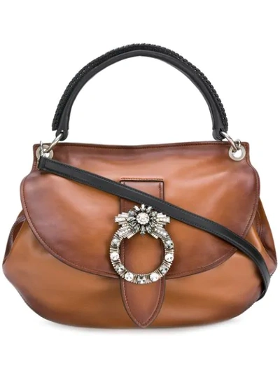 Shop Miu Miu Madras Miu Lady Bag - Brown