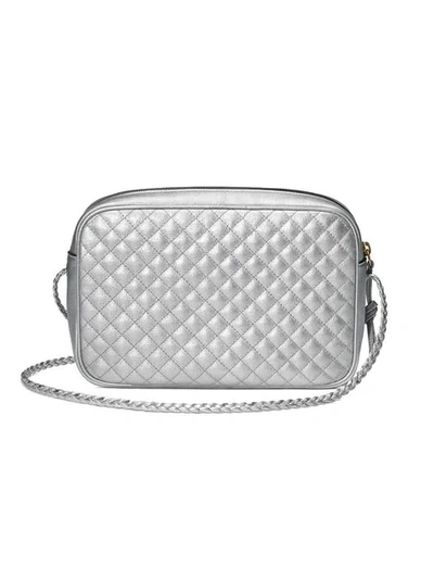 Shop Gucci Silver-tone Laminated Leather Small Shoulder Bag In Metallic